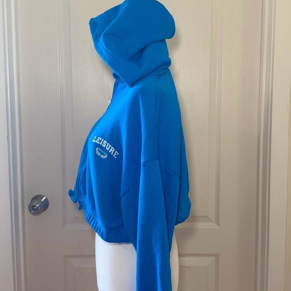 Boohoo Blue Cropped Hoodie & Sweatpants Set Athleisure Travel Set M/S NWT - Picture 5 of 9